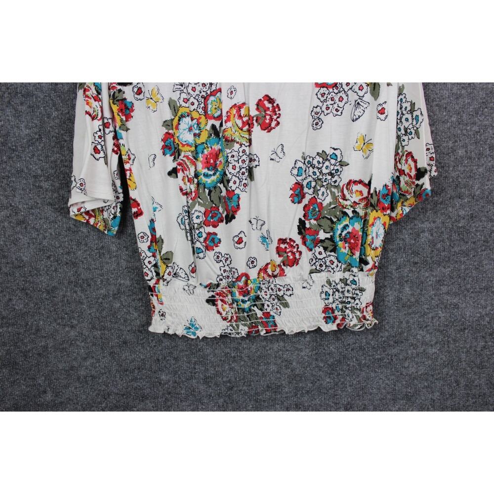 American Rag Cie blouse Size M White W Floral Print Synched Waist - Picture 4 of 9